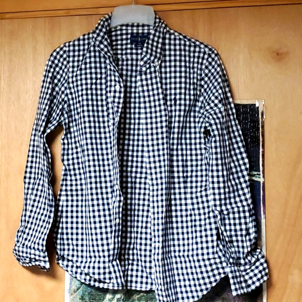 EUC Ralph Lauren Slim Fit Sport Knit Cotton Oxford Shirt Black and white size M